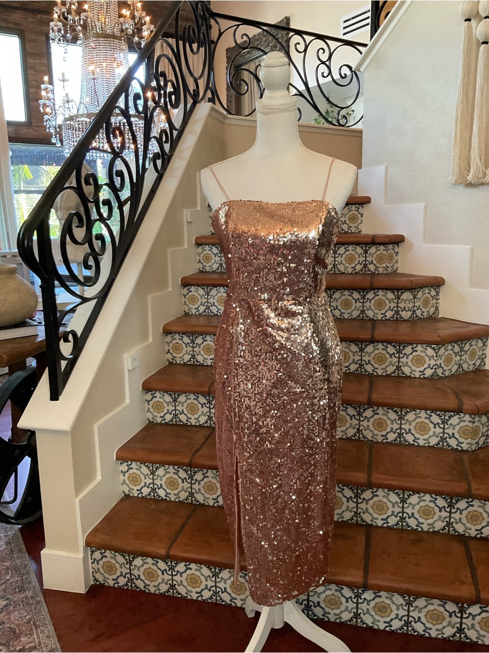 JAYGODFREY Rose Gold Sequin Slip Midi Dress